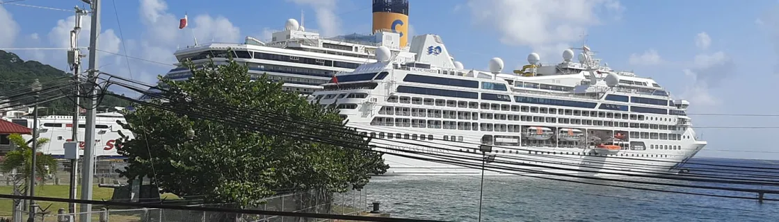 A cruise ship docked at the Port of Scarborough