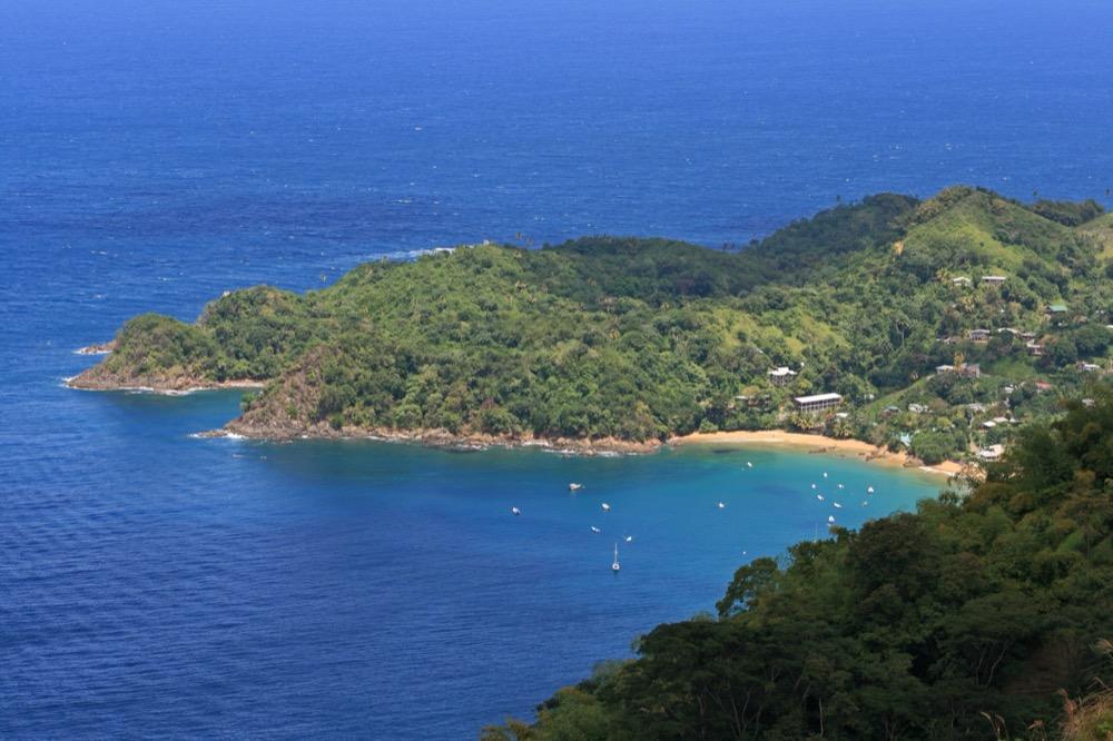 Castara Bay's green headlands and turquoise water